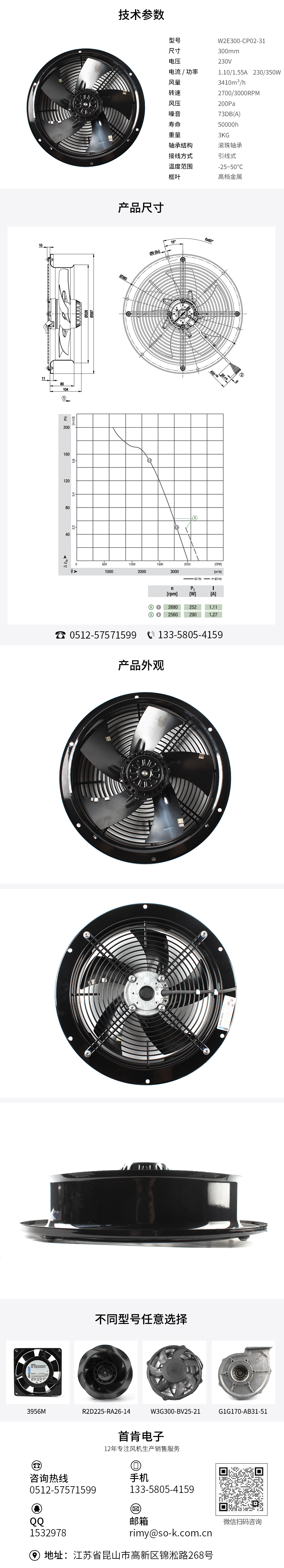 AC散熱風扇,配電柜交流風扇,工業(yè)設備散熱風扇,W2E300-CP02-31